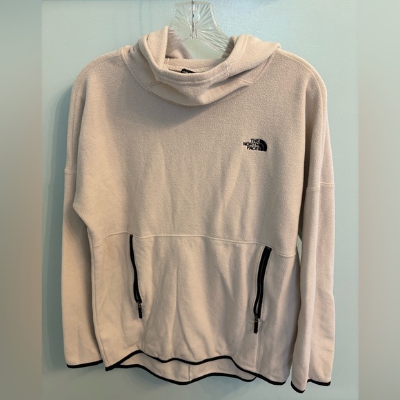 North Face womens fleece pullover hoodie in Cream relaxed size medium pockets - Picture 1 of 9